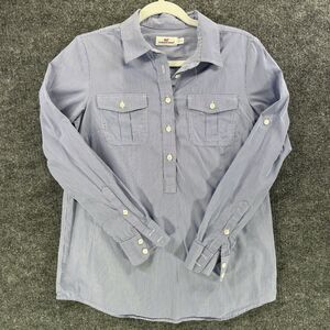 Vineyard Vines Popover Blouse Top Women's 6 Blue White Stripe Long Sleeve Shirt